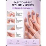 Pink‑Blue Gradient Heart Press‑On Nails, Gentle 3D Bow Rhinestone Almond False Nails
